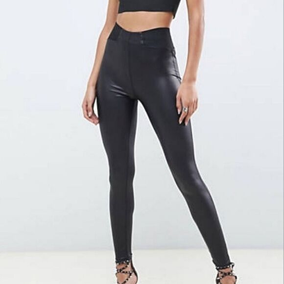 ASOS Design Leather Look Black Leggings - Picture 3 of 16